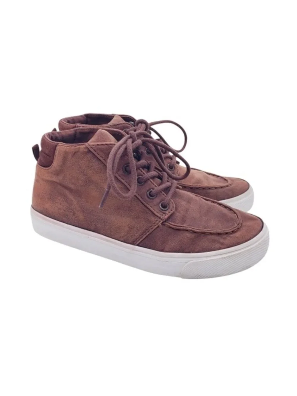 Old Navy Brown Faux Leather High Top Moccasin Lace Up Sneakers Boys Youth Size 3